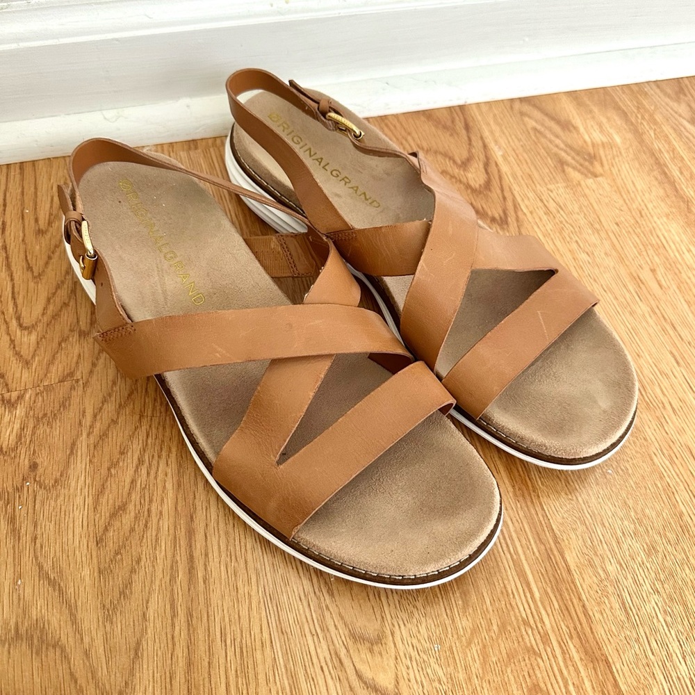 Cole Haan Womens 10 OriginalGrand Leather Strappy Sandals W17165 Pecan Buckle